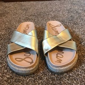 Sam Edelman Gold Platform Espadrille Slides